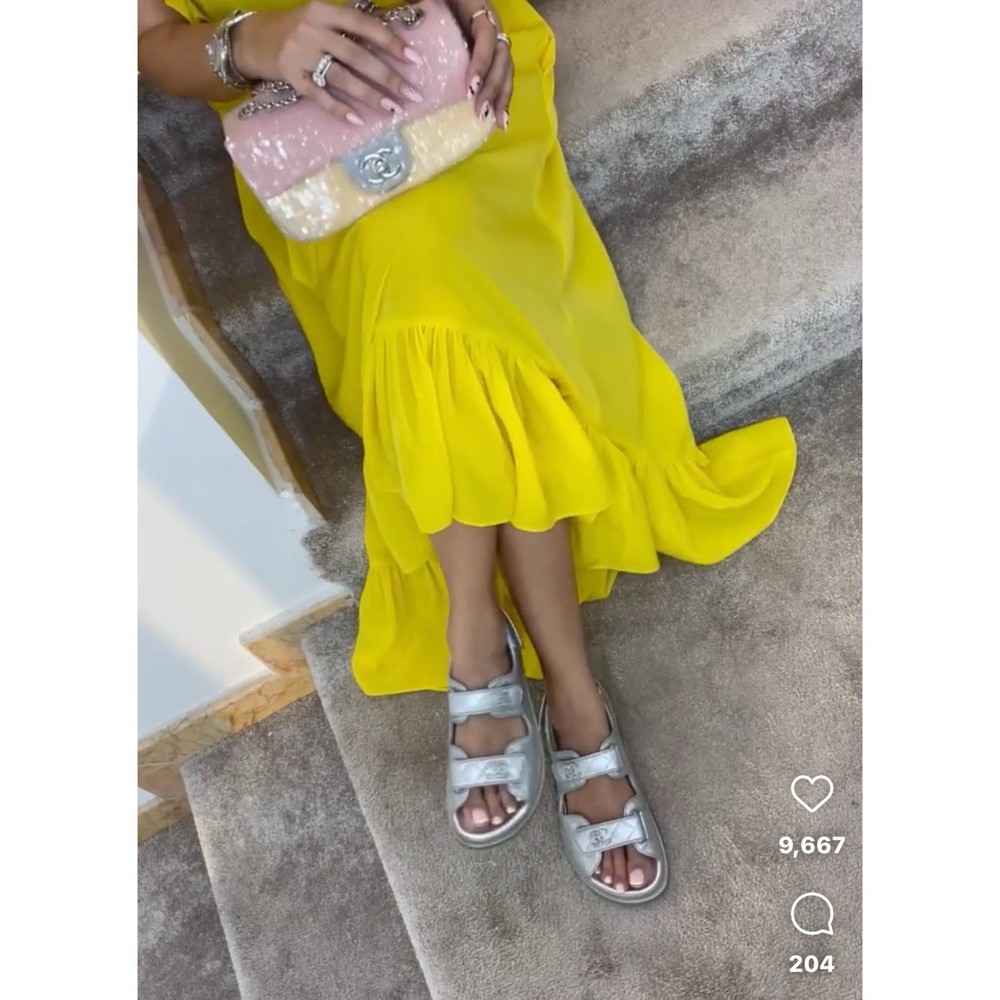 Chanel Silver Leather CC Logo Dad Sandals Size 42