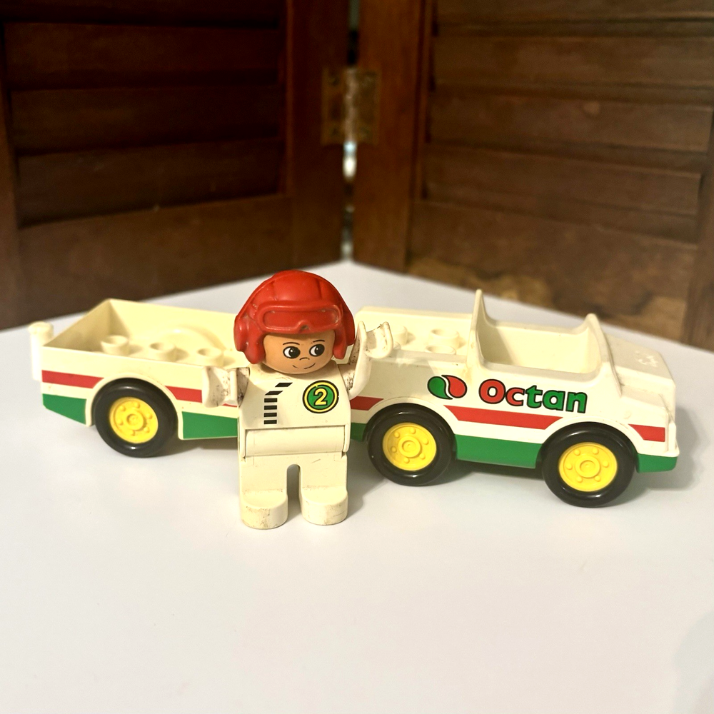 Lego Duplo Vintage Octan Pickup Truck Trailer with Driver Red and Green Building Toy