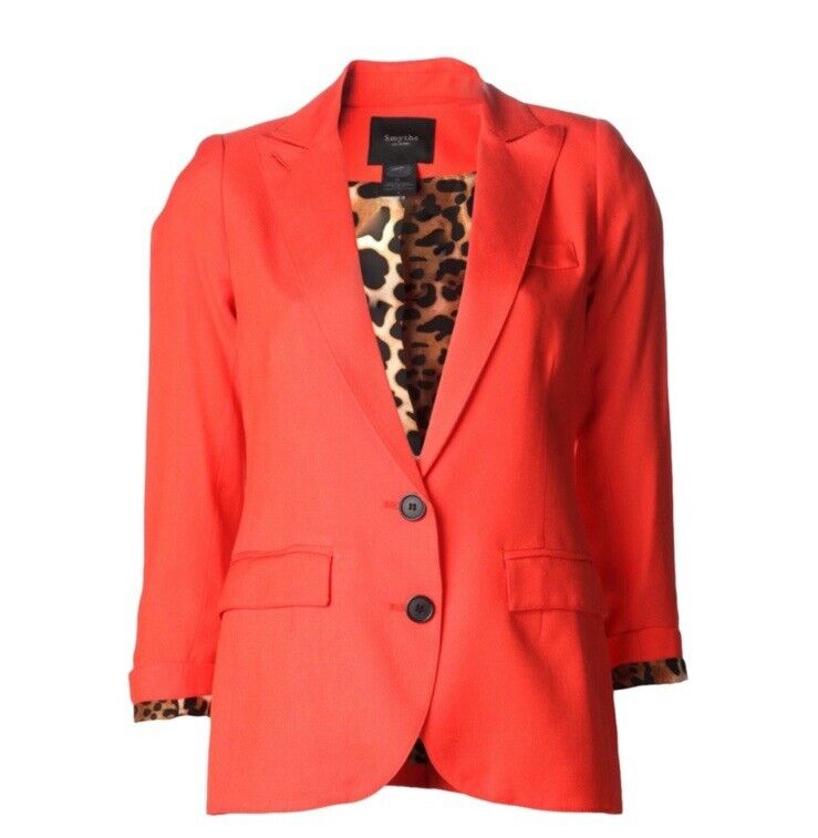 Smythe Les Vestes Linen Like Button Front Blazer Jacket sz: 6 Red Orange Leopard
