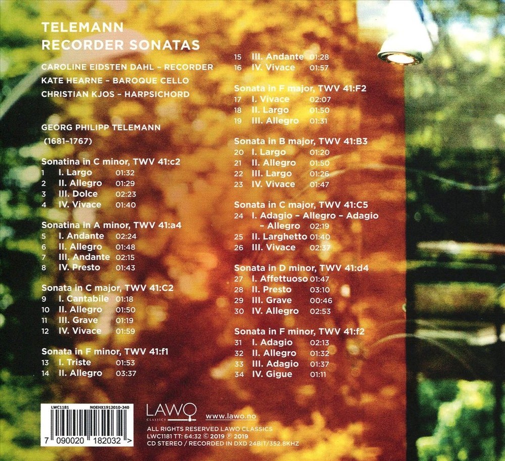 Caroline Eidsten Dahl Kate Hearne Christian Kjos Telemann Recorder Sonatas