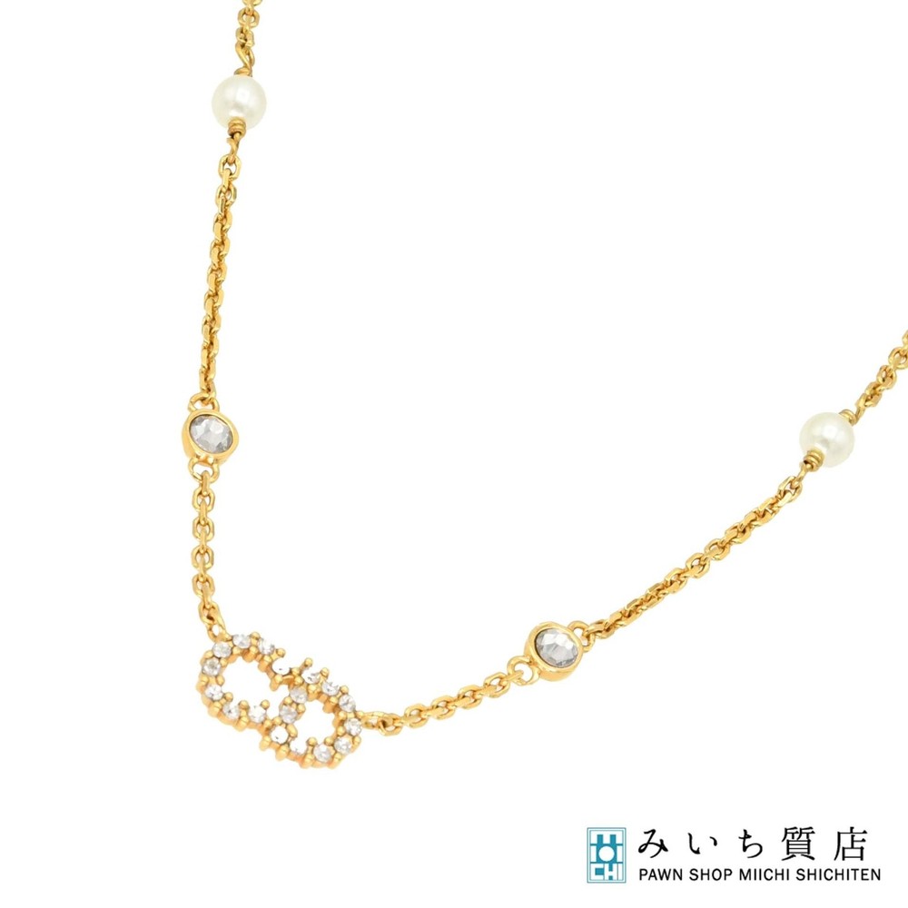 Dior Christian CD Logo Rhinestone Necklace in Gold 4.4g