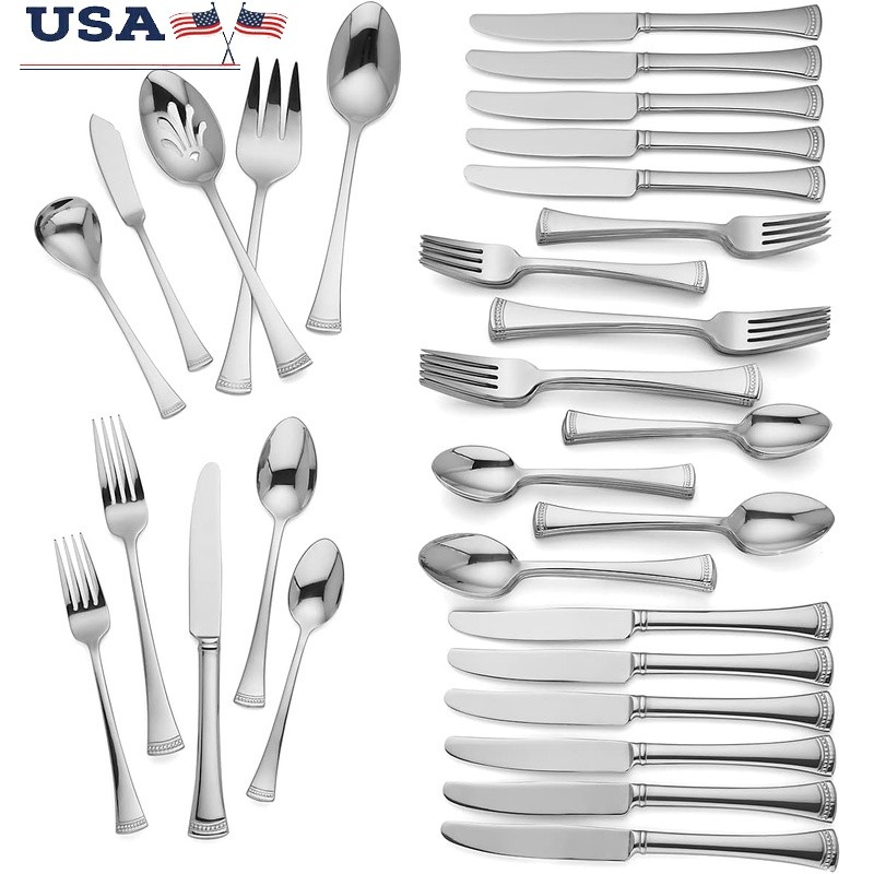 Stainless Steel Silverware Set 12 W/ Serving Utensils Dishwasher Safe Elegant US