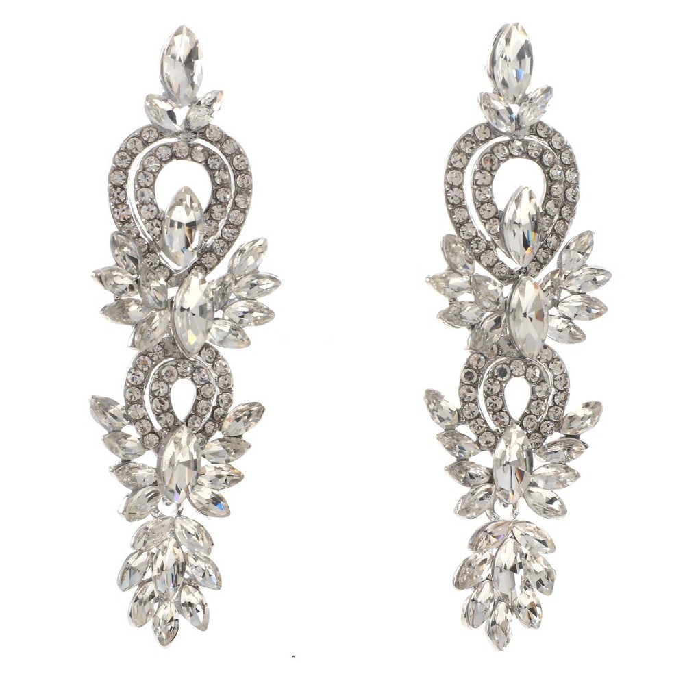 Silver Tone Metal Rhinestone Dangle Post Earrings ER2582-SCL