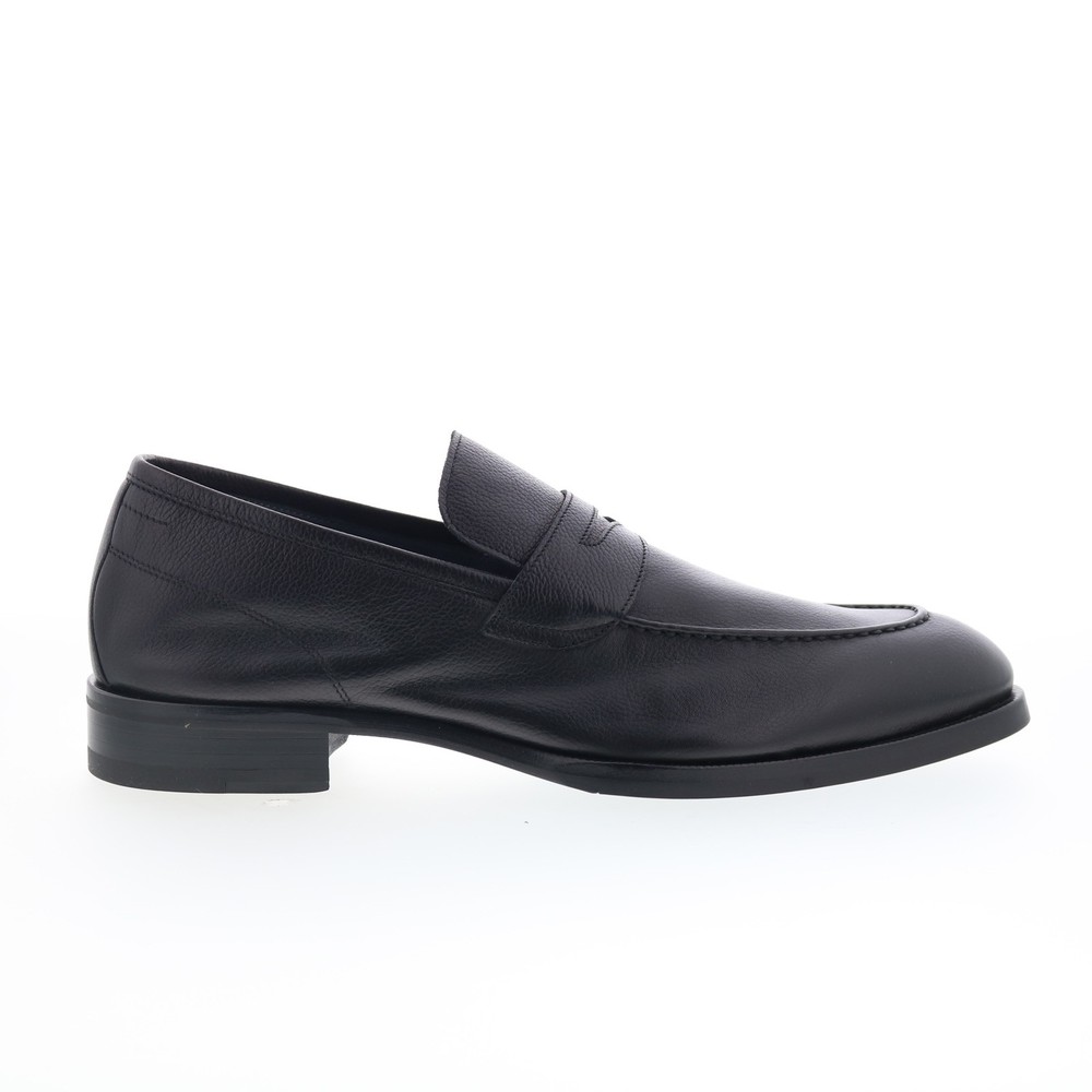Di Bianco Brera Mens Black Leather Slip On Loafers & Slip Ons Penny Shoes