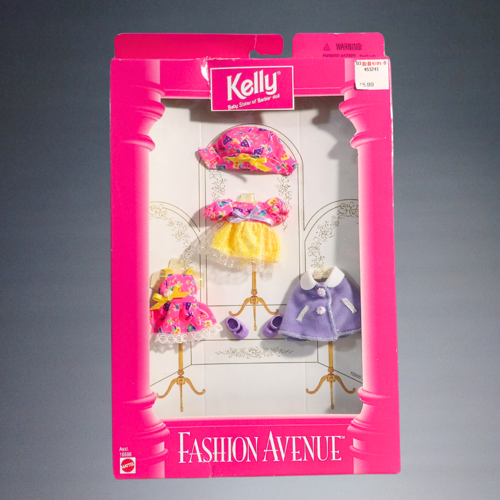 1997 MATTEL BARBIE BABY SISTER KELLY FASHION AVENUE PINK+PURPLE OUTFIT SET 16696
