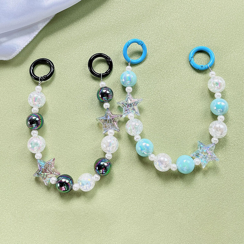 Colorful Beaded Star Phone Lanyard Anti-Lost Keychain Pendant for Mobile