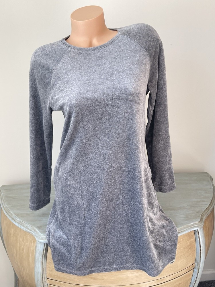 PURE J JILL S Gray Dress Velvet Pima Cotton Blend Round Neck Long Sleeve Tunic