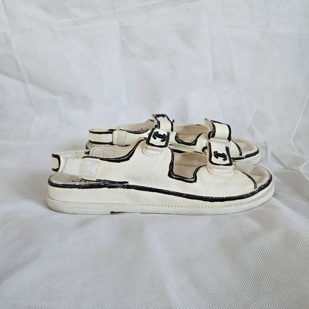 Chanel White Graphic Dad Sandals in Size 41.5