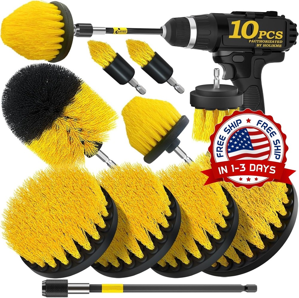 Juego De 10 Piezas Cepillos De Taladro Para Limpieza Kit De Esponja Amarillo NEW