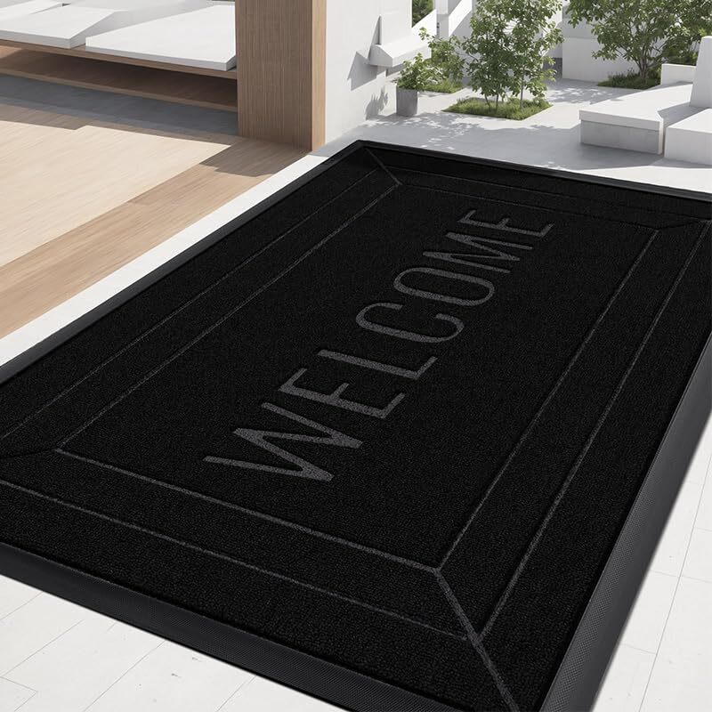 17x29.5 Inch Fade-Resistant Rubber Front Door Mat, Weather-Durable Black Design