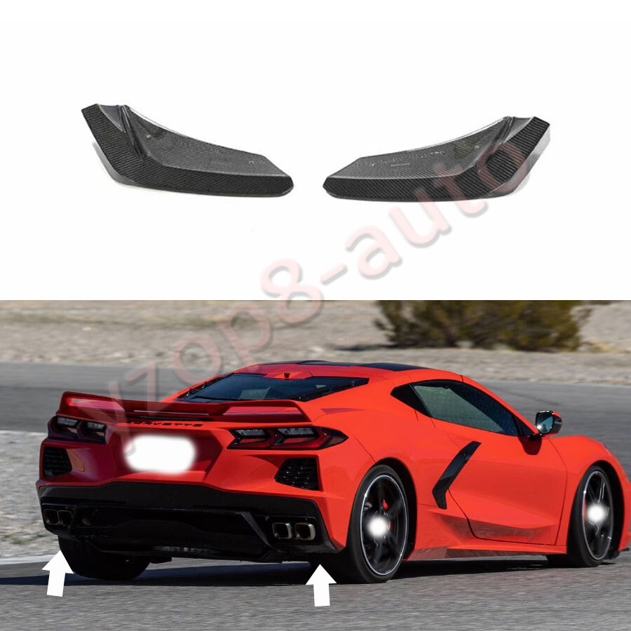 For Corvette C8 20-24 Real Carbon Rear Bumper Lip Splitters Fins Side Aprons