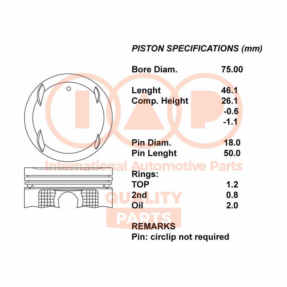 Complete Piston Series 100-12094 IAP QUALITY PARTS for MITSUBISHI SMART-Standard