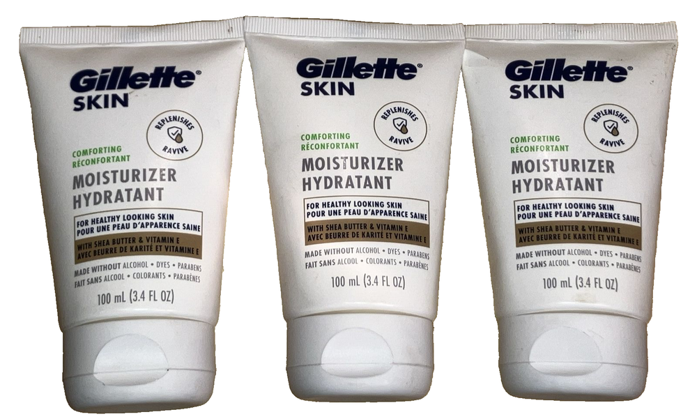 Lot of 3 Gillette Skin Moisturizer Hydratant 3.4 oz White Tube