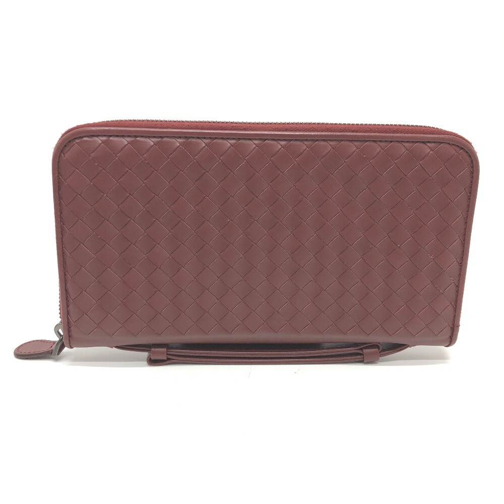BOTTEGA VENETA Intrecciato Leather Travel Wallet Case in Wine Red