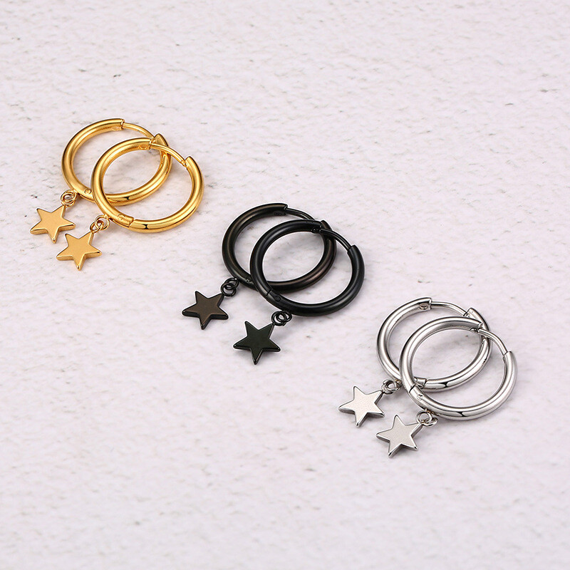 Titanium Steel Star Earrings Simple Fashion Men's And Women's Jewelry 3 Colors