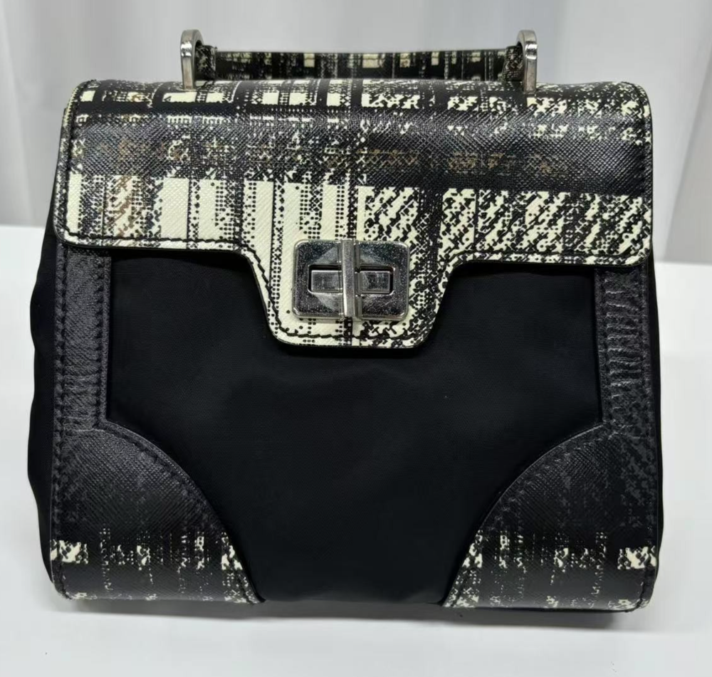 PRADA Black Silver Nylon Leather Crossbody 2-Way Handbag