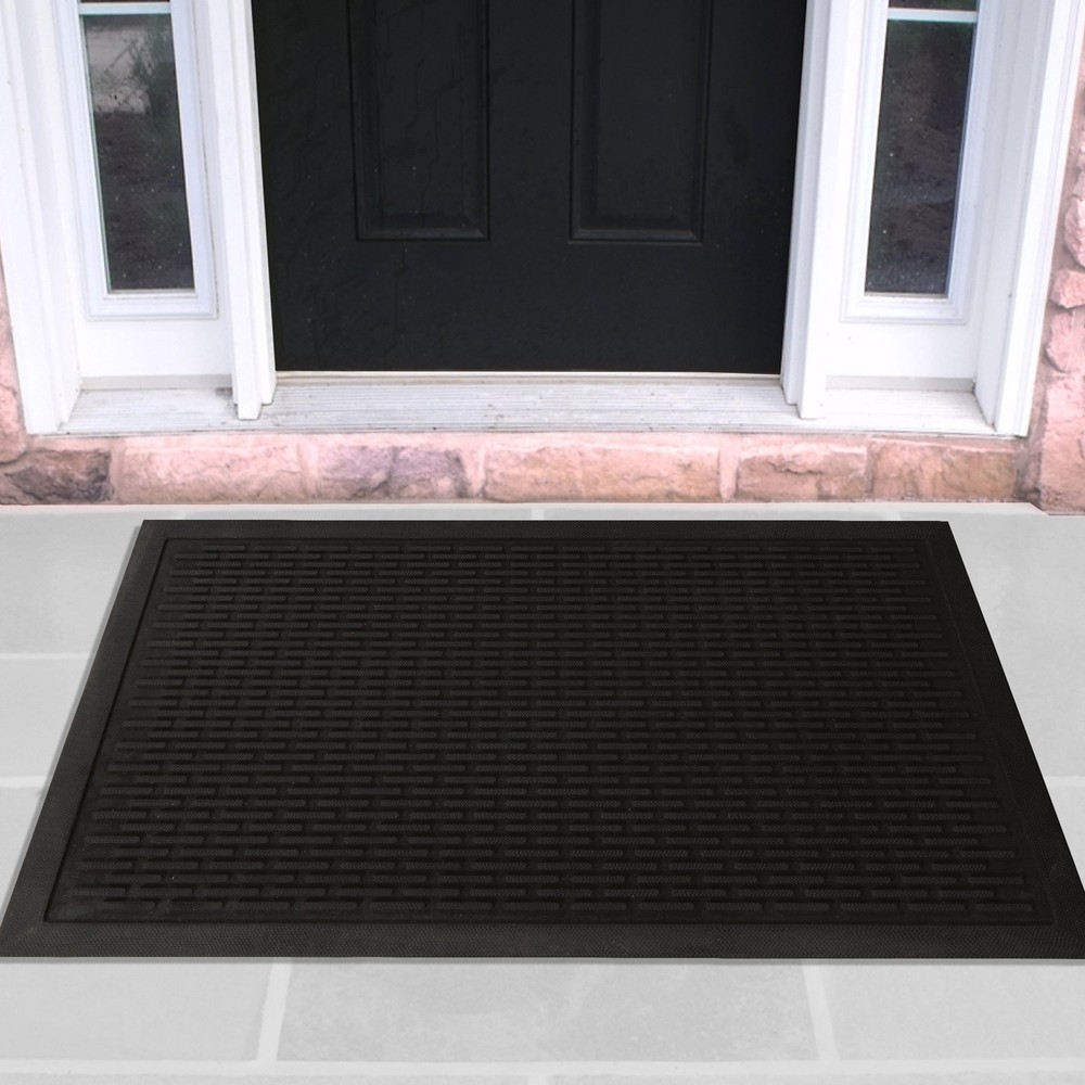 Non-Slip Waterproof Rubber Doormat 18x30 Indoor Outdoor Easy Clean Black