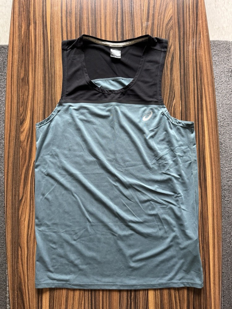 ASICS Running Tank Top Singlet Black Teal Mens Small