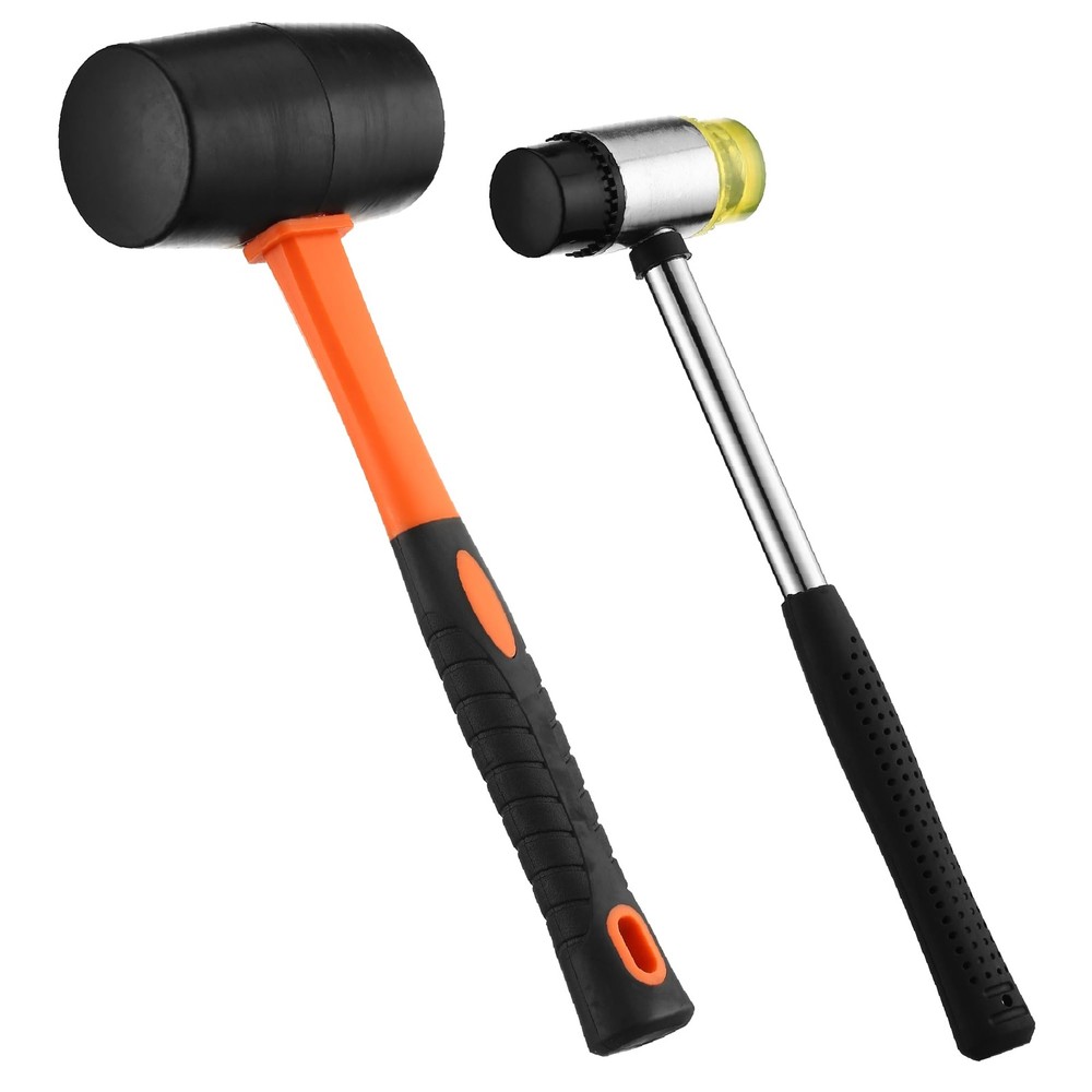 2 Pack Rubber Mallet Set 16oz & 35mm Dual-Face Soft Hammer Fibre Grip Non-Marring