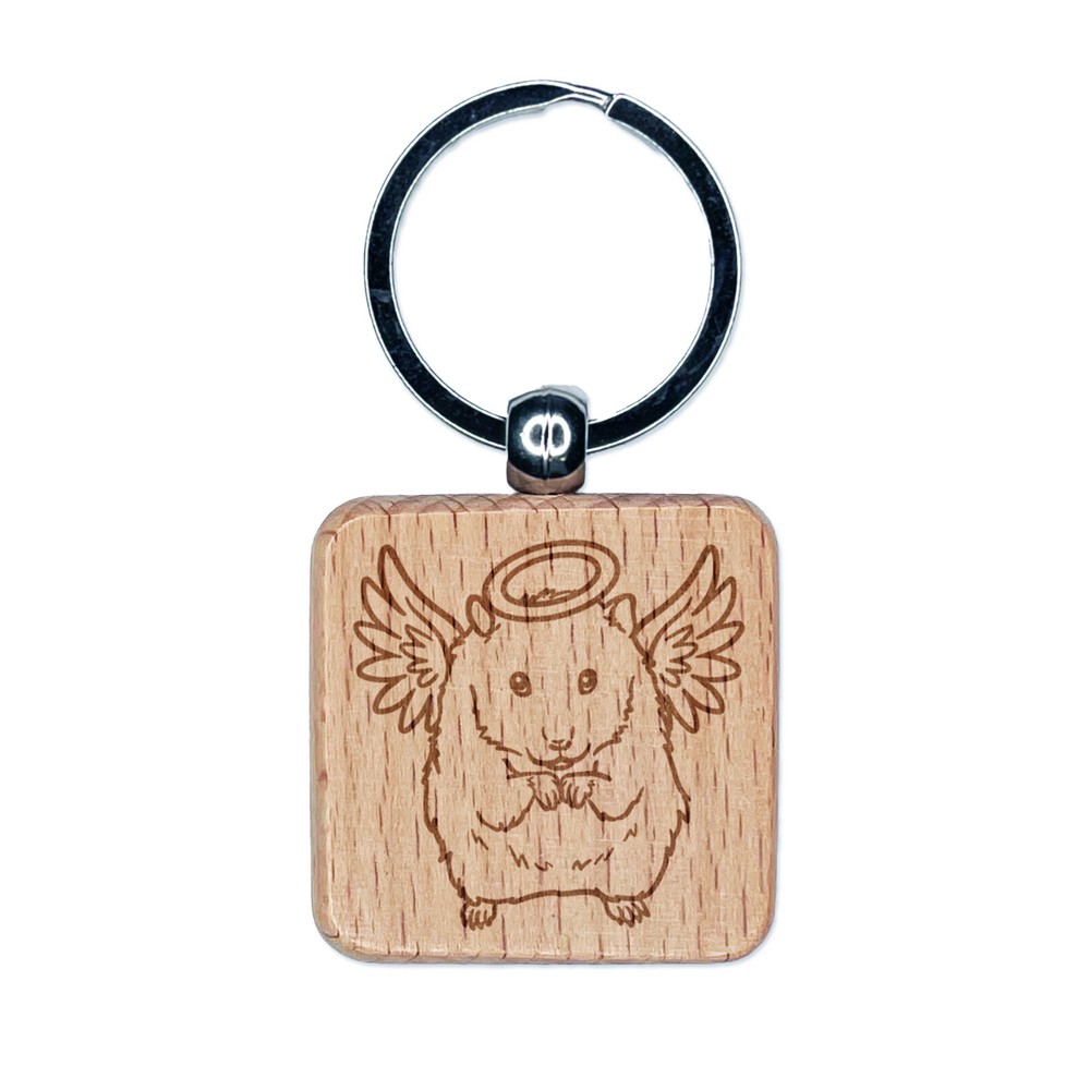 Angel Hamster Loss of Pet Engraved Wood Square Keychain Tag Charm
