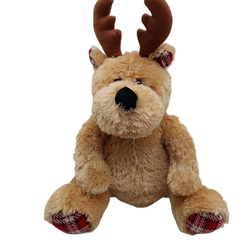 Paris Presents Inc Reindeer 12 Inch Plush Stuffed Animal Red Plaid On Feet