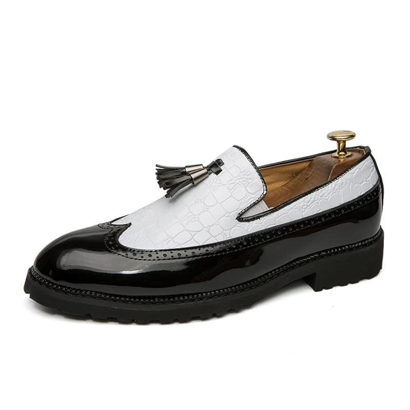 Men's Two-Tone Oxford Brogues Dress Shoes Lace-Up Wingtip Patchwork Round Toe
