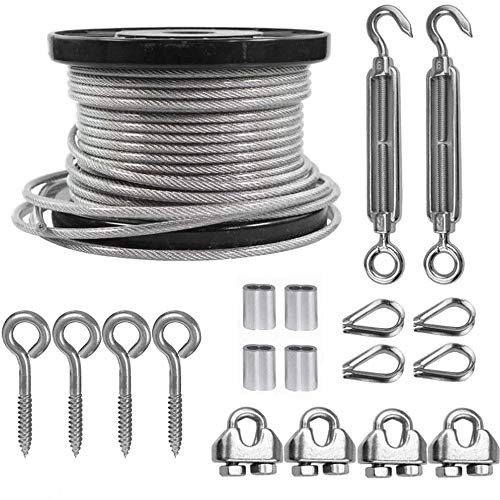 3/16 Wire Rope Kit, 100ft Vinyl Coated Stainless Steel Cable with M6 Turnbuck...