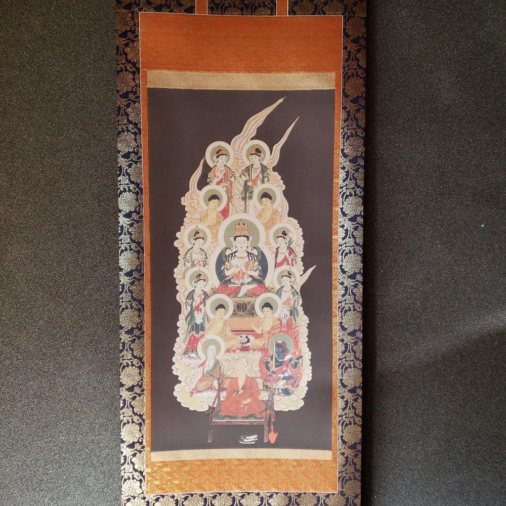 Hanging Scroll 13 Buddhas Buddhist Painting With Wind Chimney