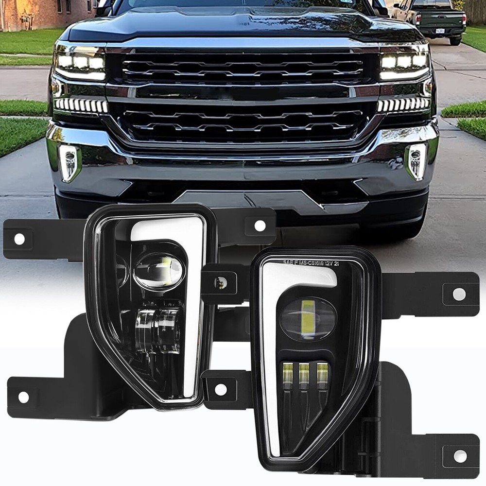For 2016 2017 2018 Chevy Silverado 1500 LED Fog Lights DRL Bumper Assembly Black