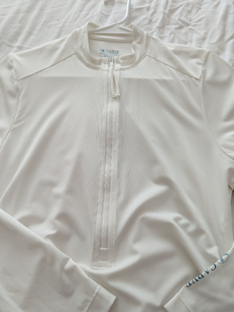 Carve Designs Rashguard Top Women Small Half Zip White Ruched Sides Lng Slv New