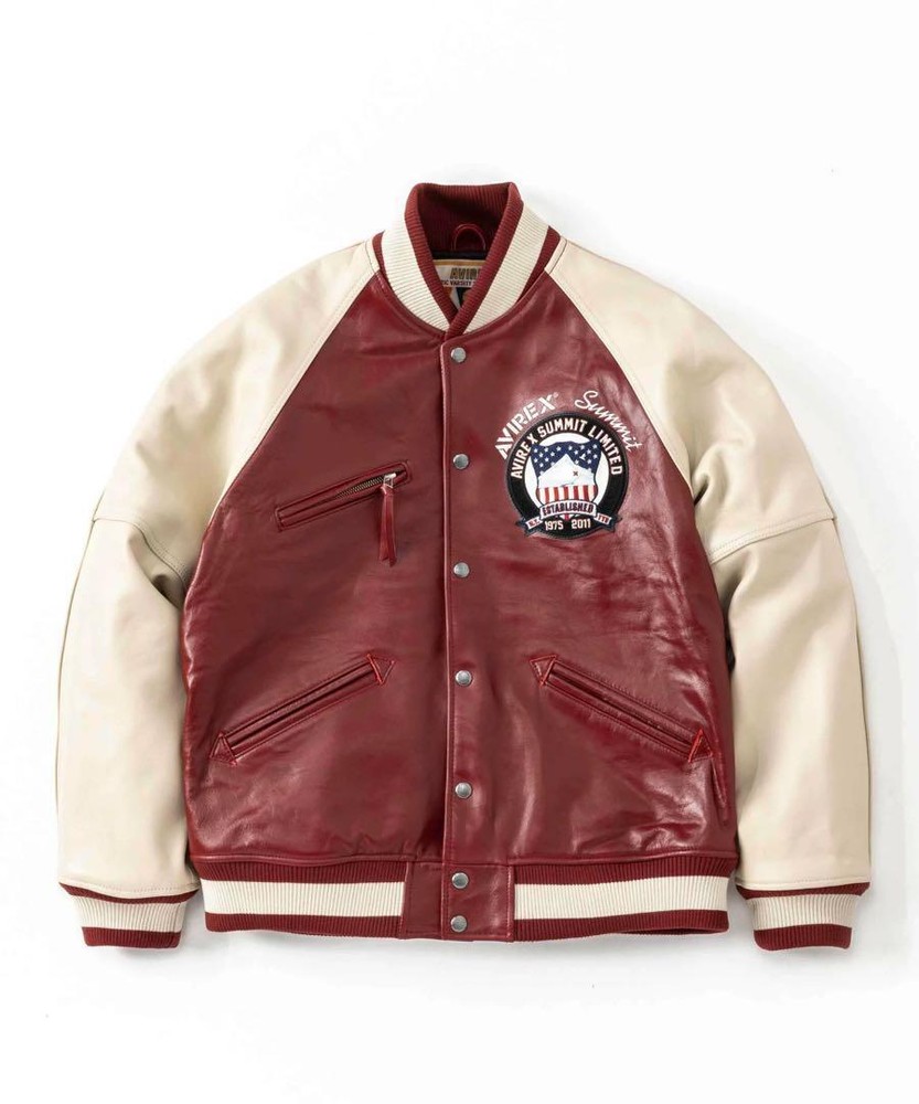 Summit x Avirex Red Leather Varsity Jacket Size L New Condition
