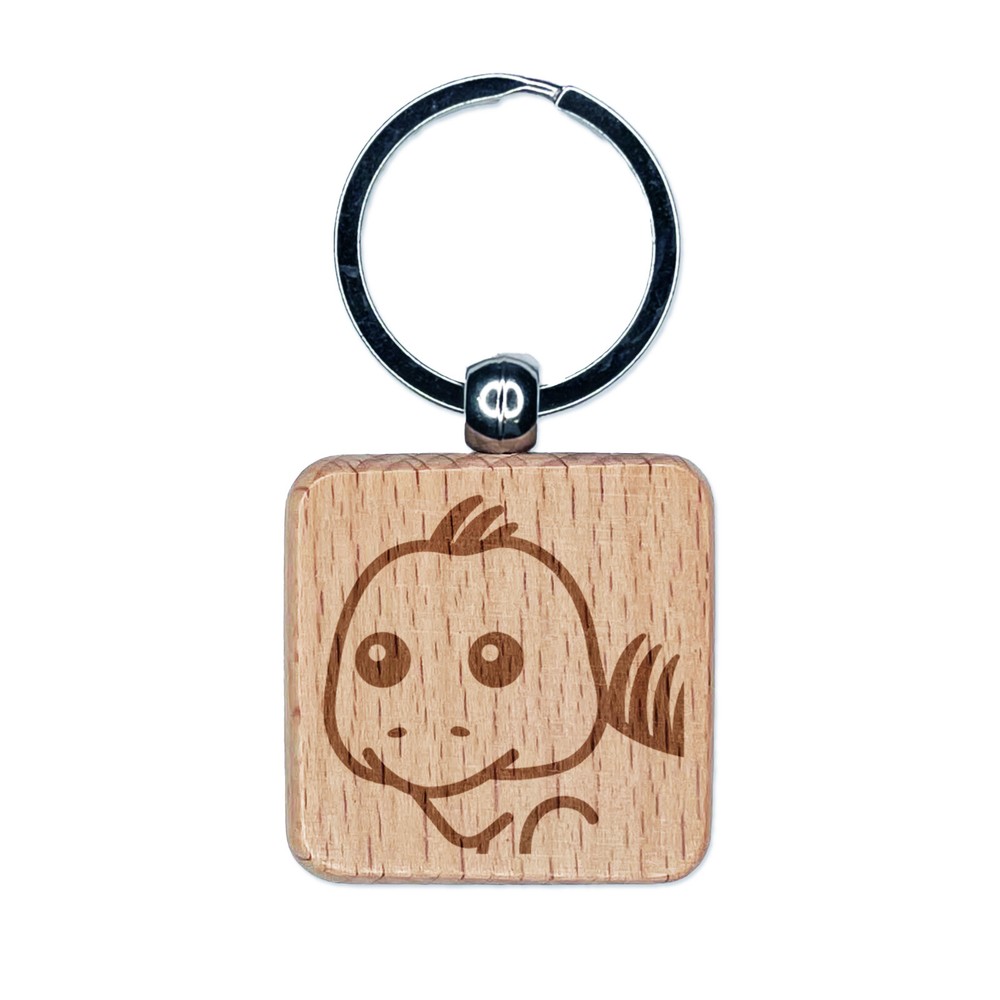 Peeking Iguana Engraved Wood Square Keychain Tag Charm