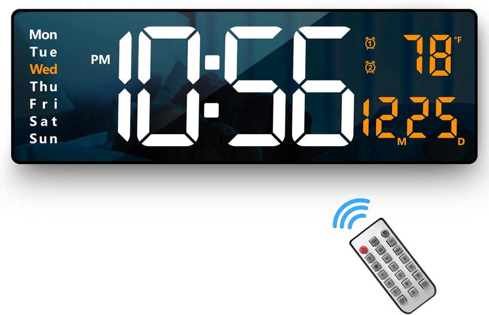 16.2 Inch Large Orange LED Digital Wall Clock with Remote Control