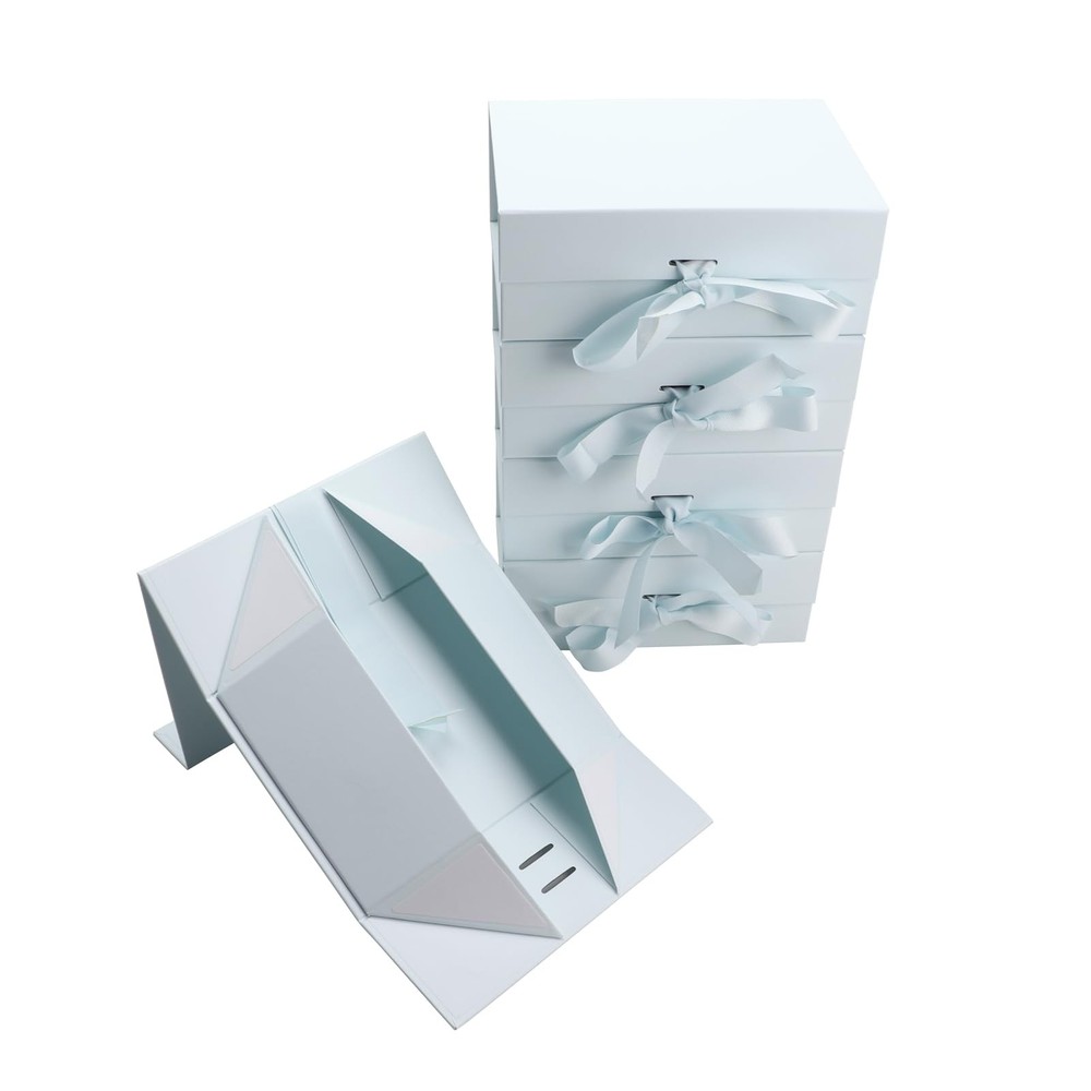 Elegant Light Blue Glossy Gift Boxes 8.7x6.5x3.5 Inches Foldable Set of 5 with Ribbon