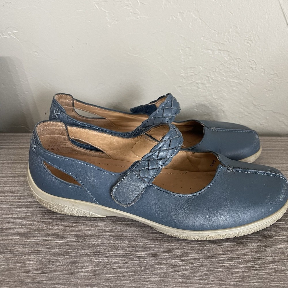 Hotter Mary Jane Shoes Hook & Loop US 8.5 UK 6.5 Blue Leather￼