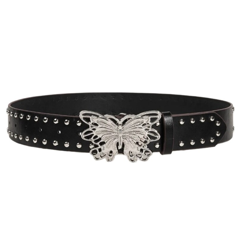 Stylish Wear-Resistant Women's PU Belt with Butterfly Buckle  