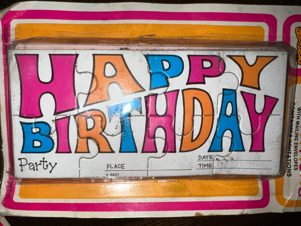 Vintage  Childrens Jigsaw Puzzle HappyBirthday Party Invitations UNOPENED 1960s