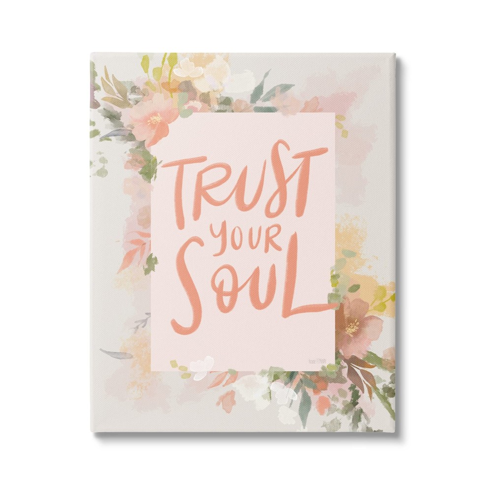 Trust Your Soul Floral Border Impactful Calligraphy Canvas Wall Art, Design b...