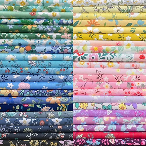 HANPATQUI 50PCS 10x10 Inch Floral Cotton Fat Quarters for Sewing Quilting DIY Crafts