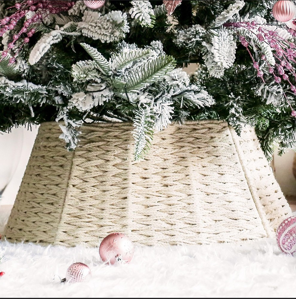 27.5 Inch Handwoven White Christmas Tree Collar Skirt for Pencil Trees