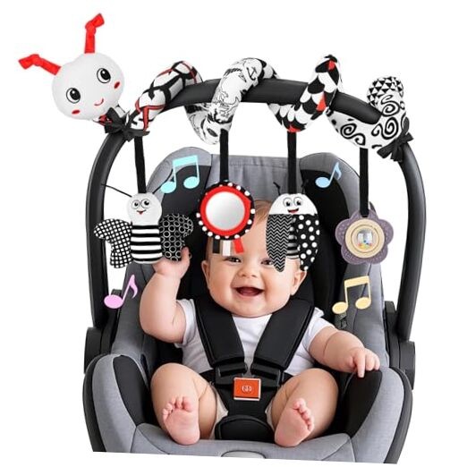 Car Seat Toys for Babies, 0-6 Months Stroller Activity Black White Baby Spiral