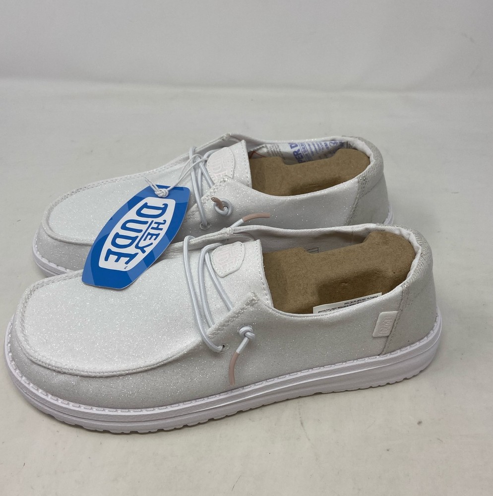 Hey Dude Wendy Metallic Sparkle White Women’s Slip-On Shoes - Size 9