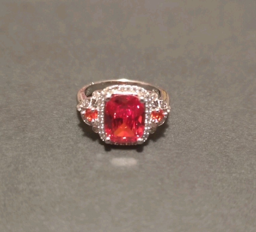 JTV Square Cut Orange Fancy Ring Silver Band Never Worn