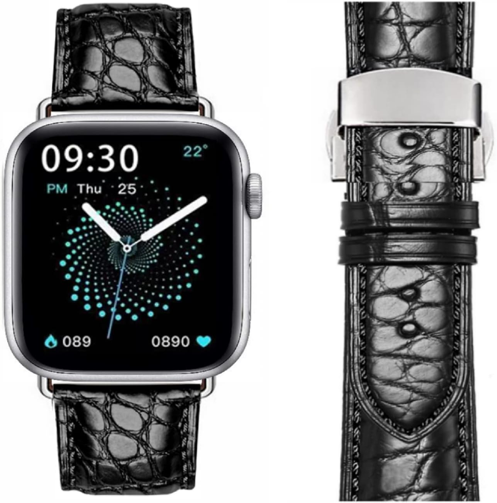 Moran Alligator Leather Bands Compatible with Apple Watch Band 49mm 45mm 44mm...