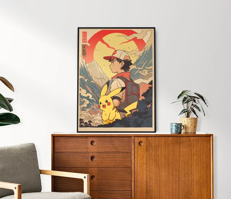 Ash and Pikachu Anime Poster for Vibrant Pokemon Bedroom Wall Art