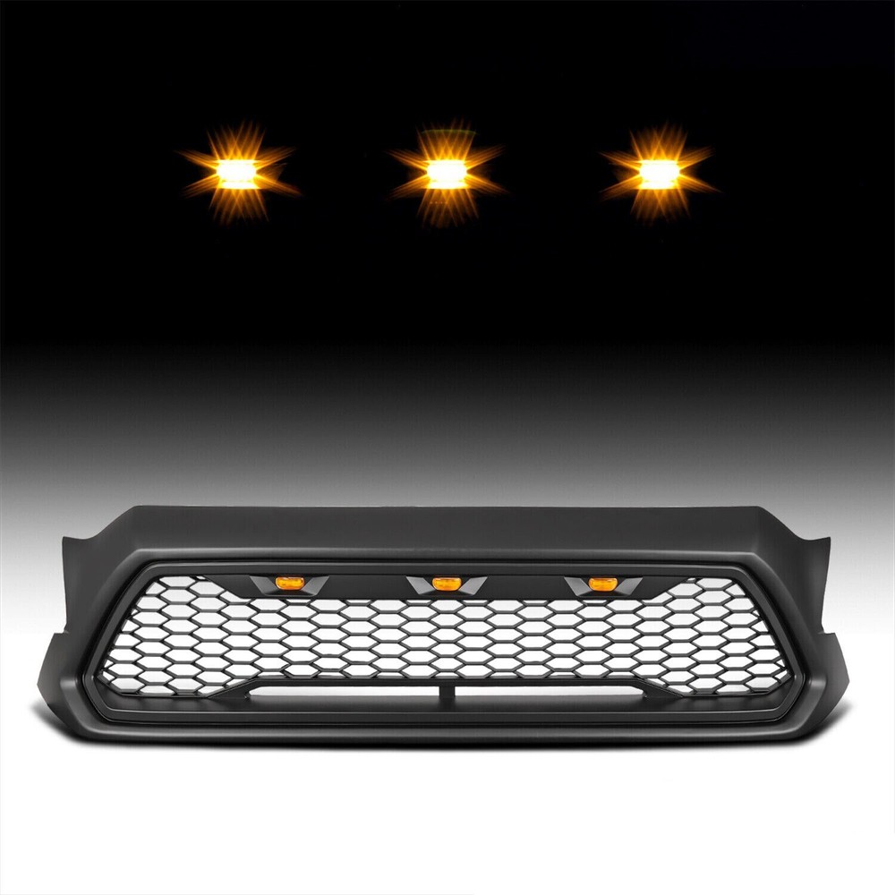 Matte Black Front Grille Bumper Grill W/ LED lights For 2012-2015 Toyota Tacoma