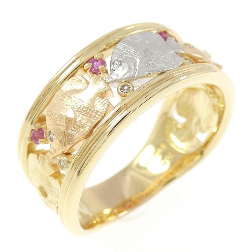 Authentic K18YG PT900 K18PG Fish Ruby Ring 0.10CT  #260-007-209-2958