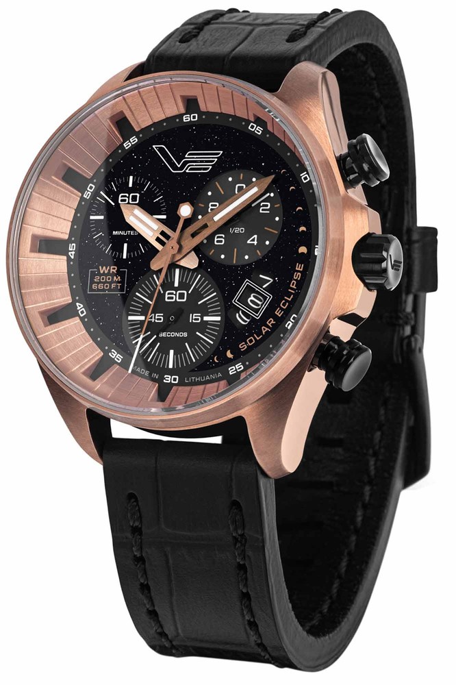 Vostok Europe Men's Watch Chronograph Solar Eclipse Black / Rosé Le 6S30-32