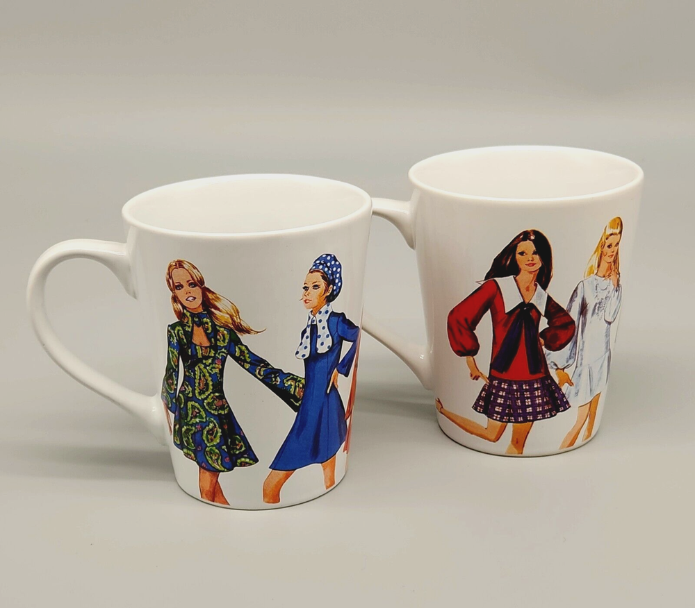 Set Of 2 Simplicity Coffee Mugs 1970 Fashion Vintage Patterns 12 Oz Tea