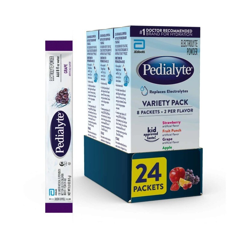 Pedialyte Electrolyte Powder Variety Pack with Grape and Apple Flavors - 24 Single-Serve Packets